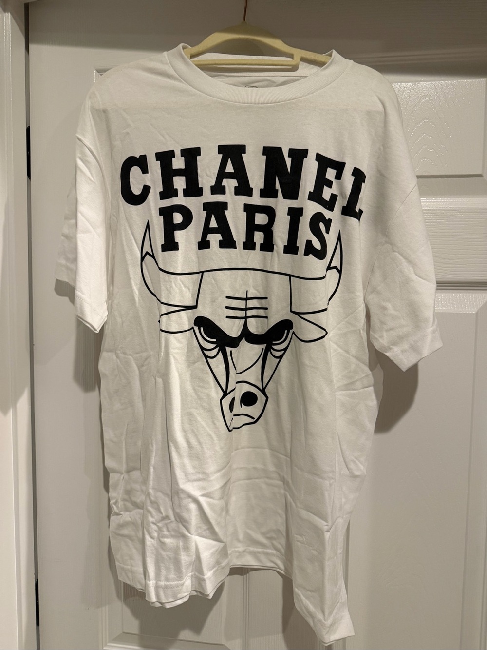 White Short-Sleeve T-Shirt with Black Graphic